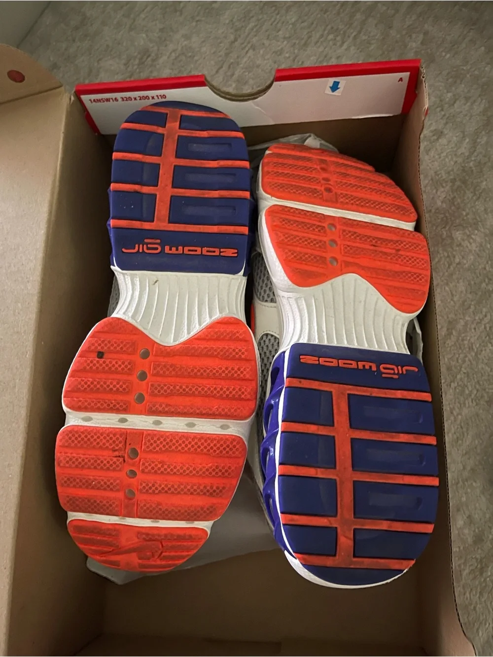 Nike White Sneakers with Neon Orange, Royal Blue & Lime Accents